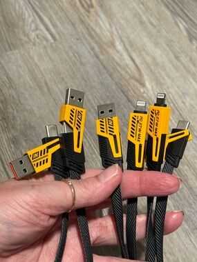 3 Piece Set of 3 1/2 Foot 4-in-1 Fast Braided Charging Cable in Yellow & Black